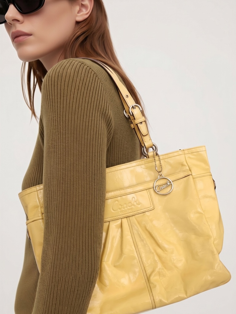 Coach Vintage Y2K Gallery East West Pleated Tote Handbag, in Canary yellow, EUC